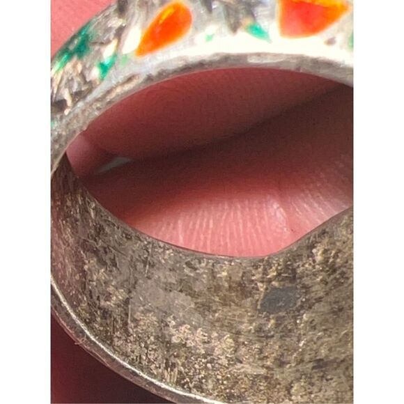 Antique Large Cabochon Ruby & Gripoix Glass Floral Band Goddess Statement Ring - Picture 16 of 16